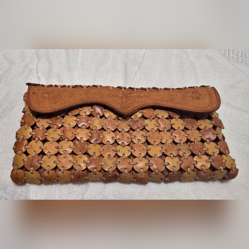 Vintage Brown Woven Leather Clutch